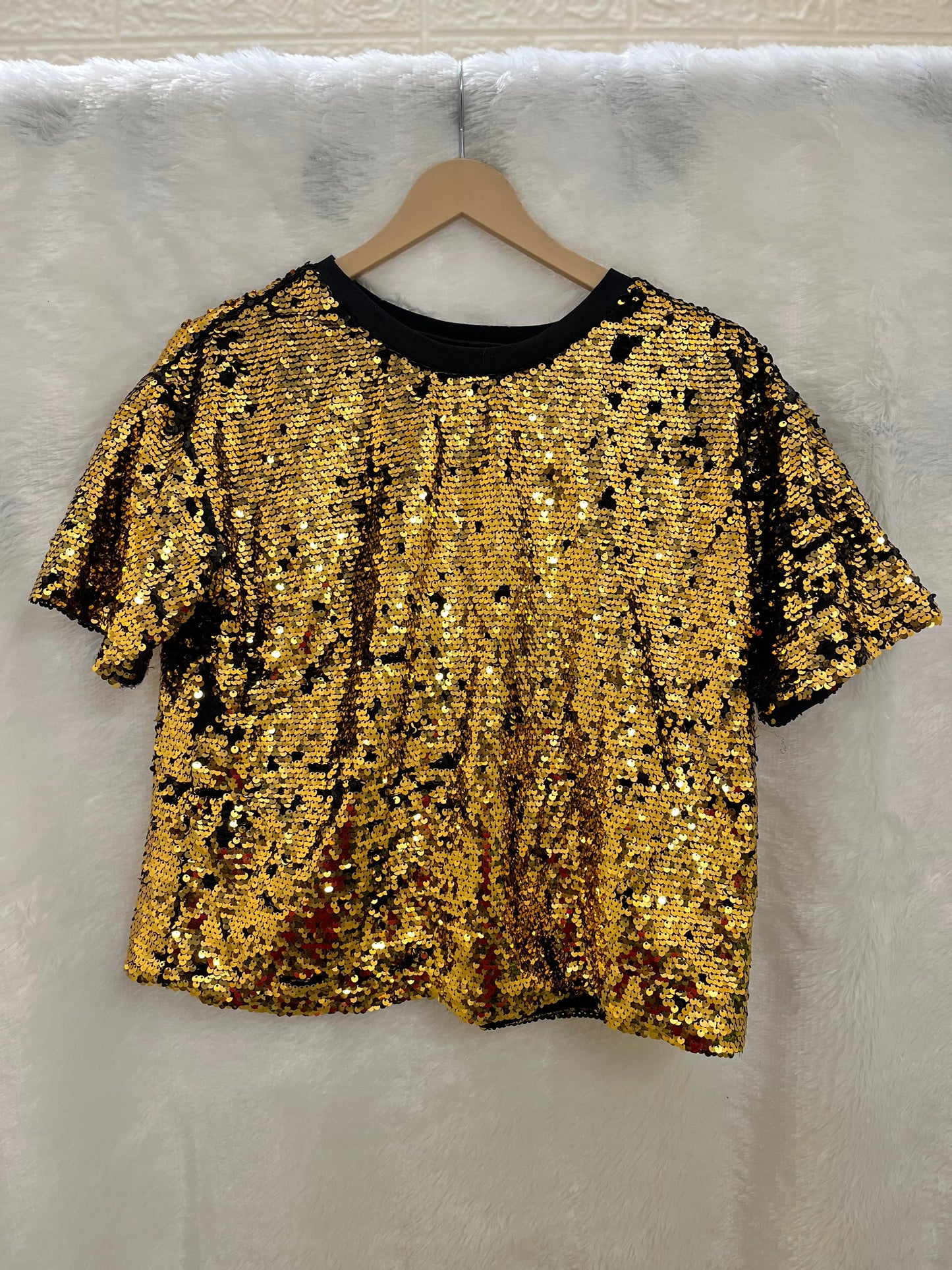 13. Back Slit Golden Sequin T-Shirt