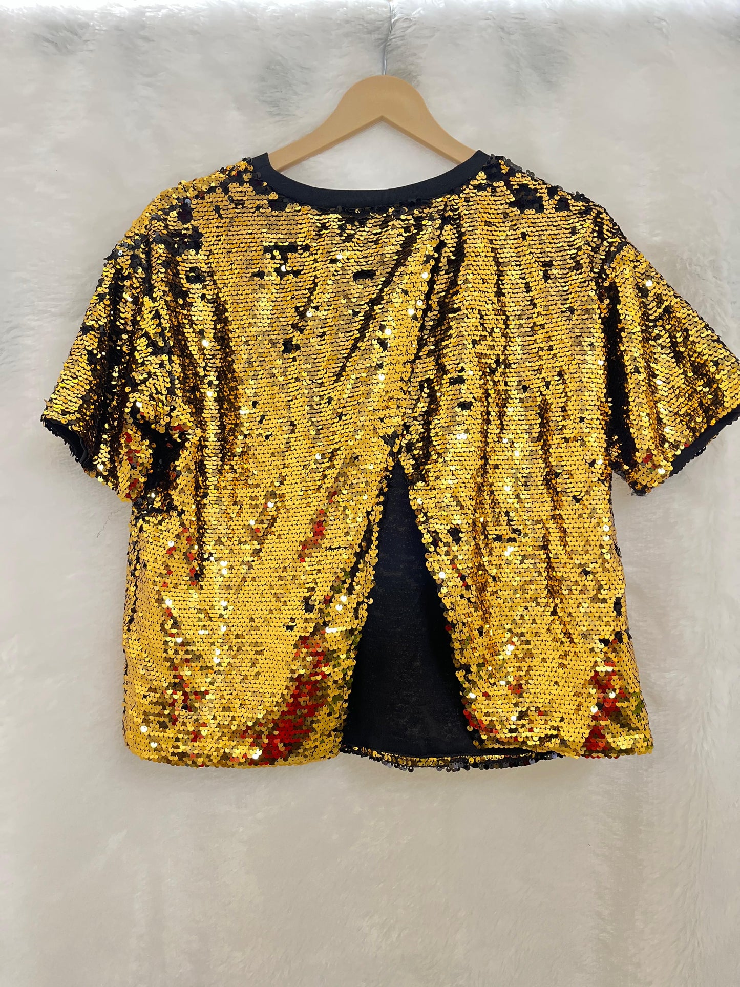 13. Back Slit Golden Sequin T-Shirt