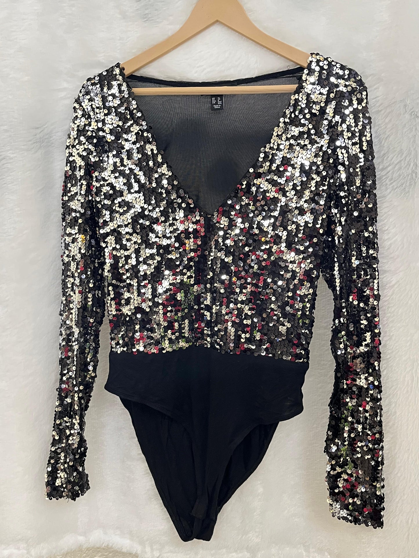 16. Black Silver Sequin Bodysuit