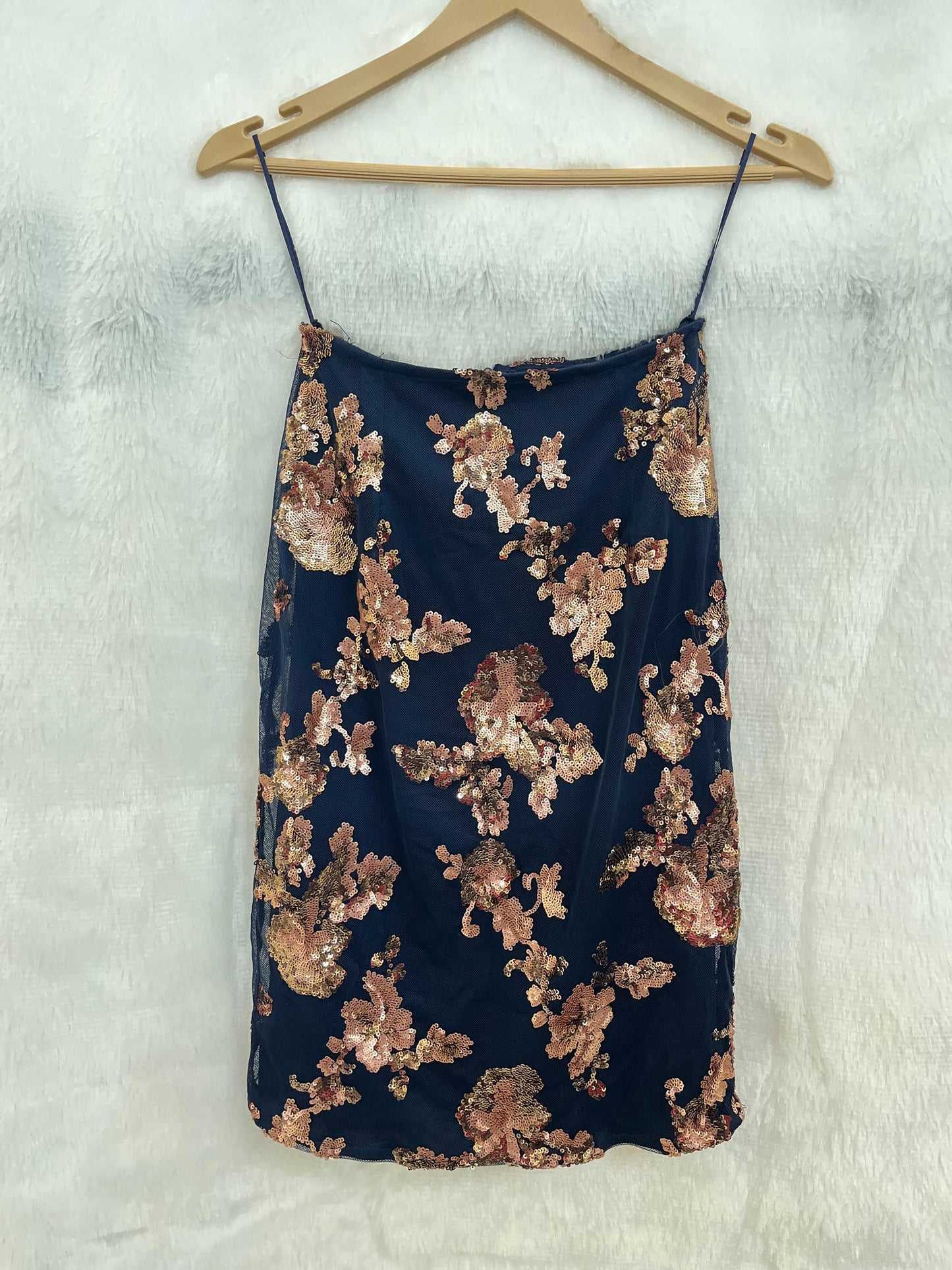 24. Mid-Length Navy Blue Sequin Skirt