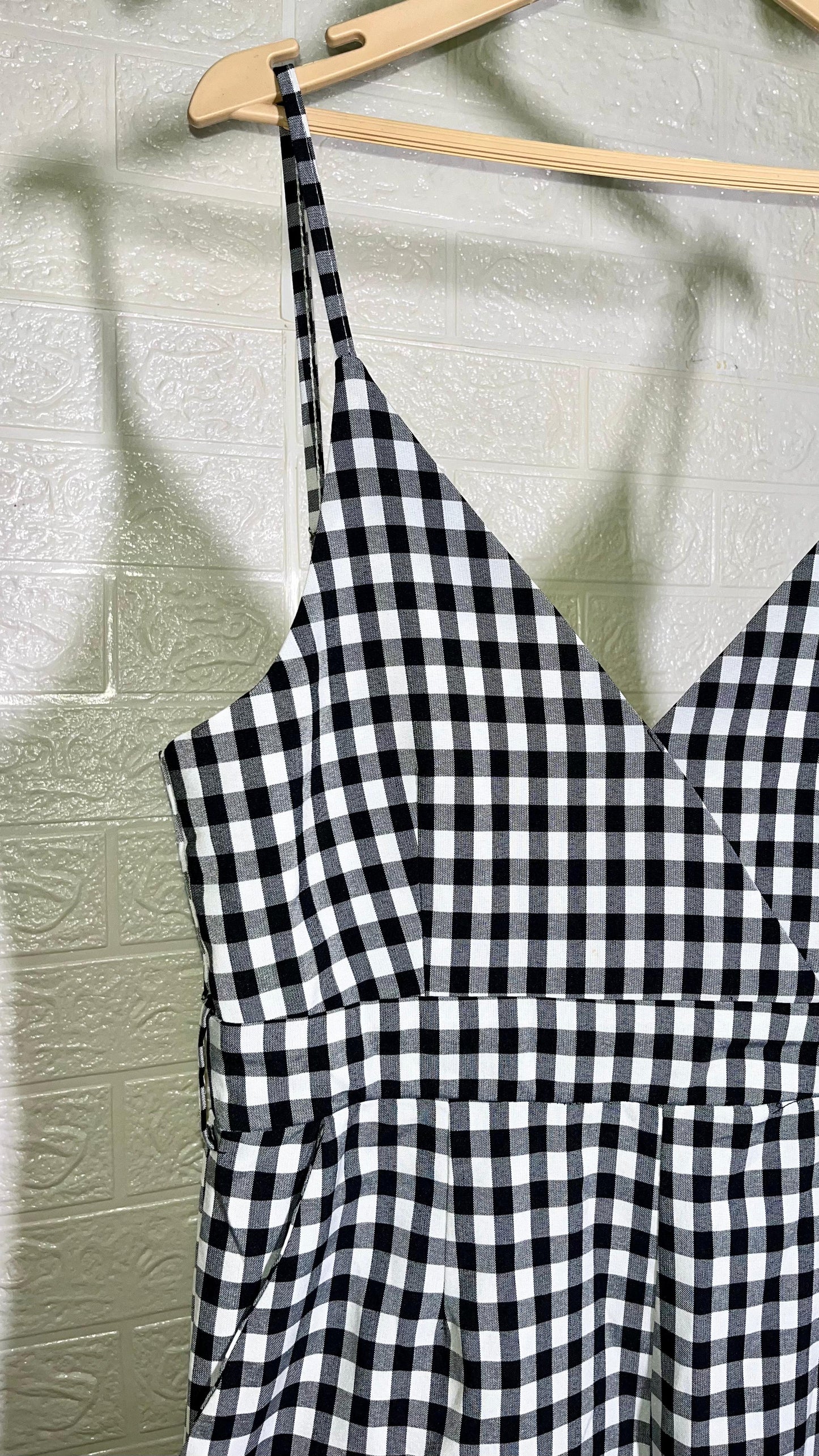 Minimalist Black Gingham Strappy Jumpsuit