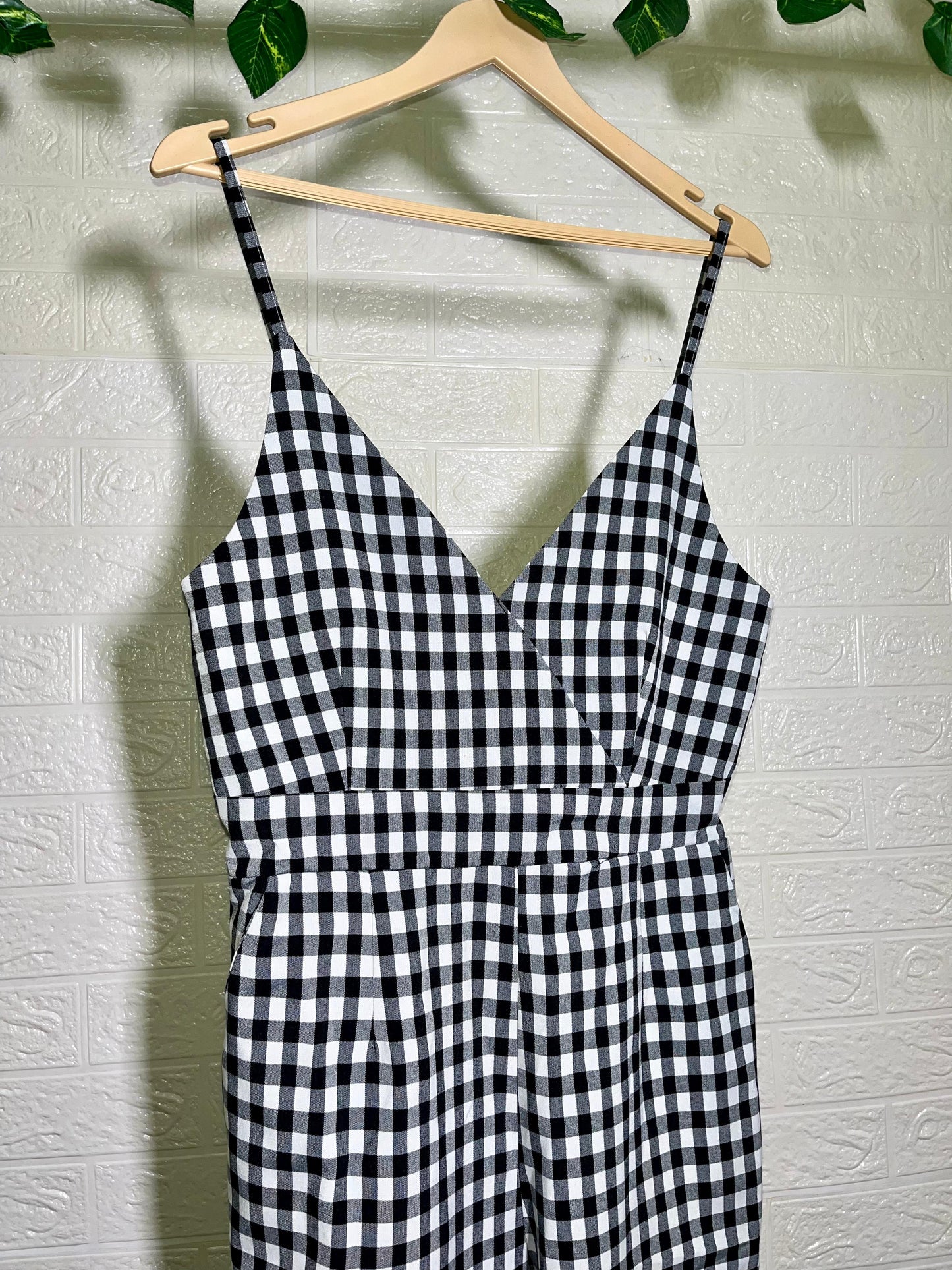 Minimalist Black Gingham Strappy Jumpsuit