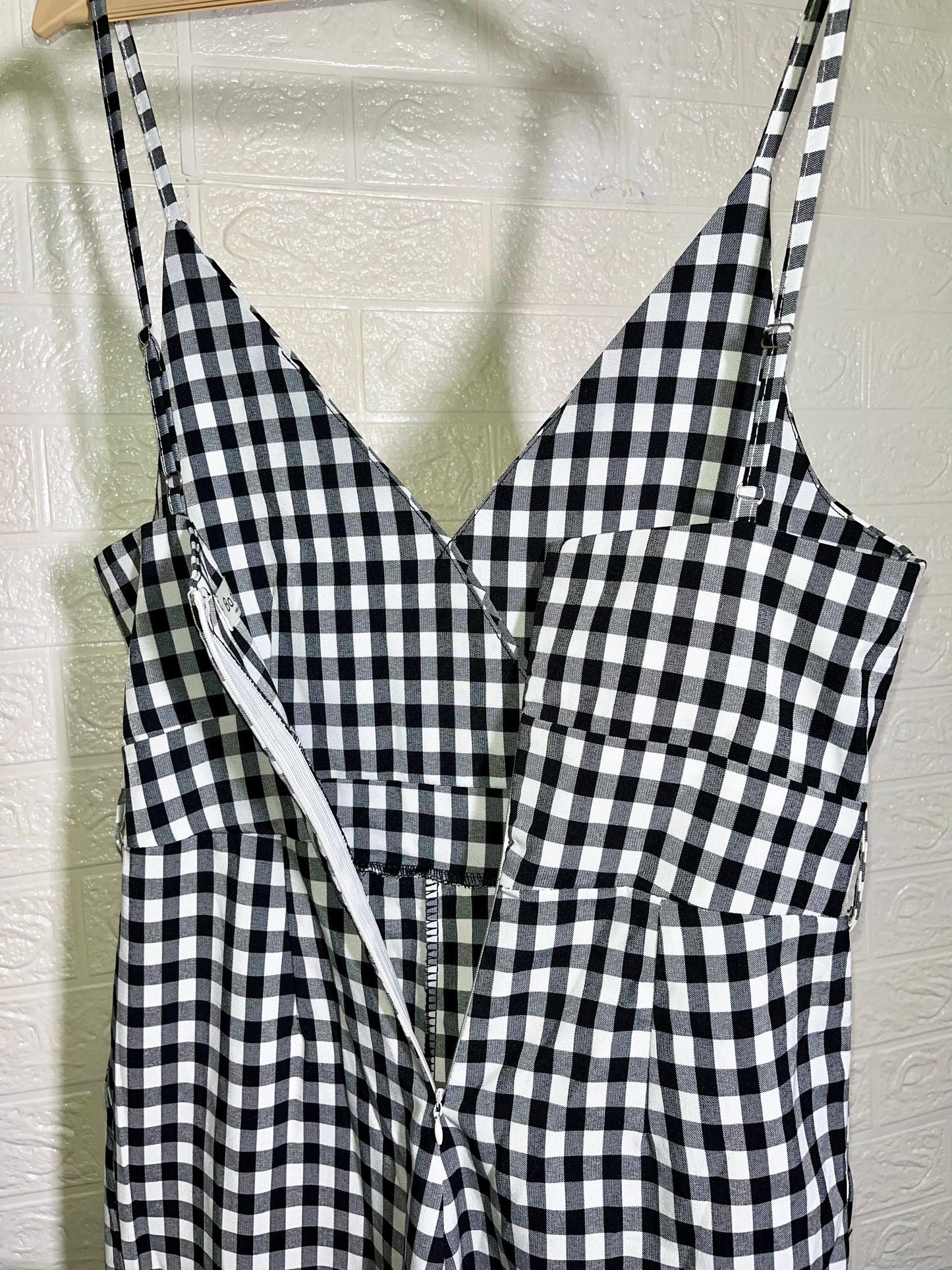 Minimalist Black Gingham Strappy Jumpsuit