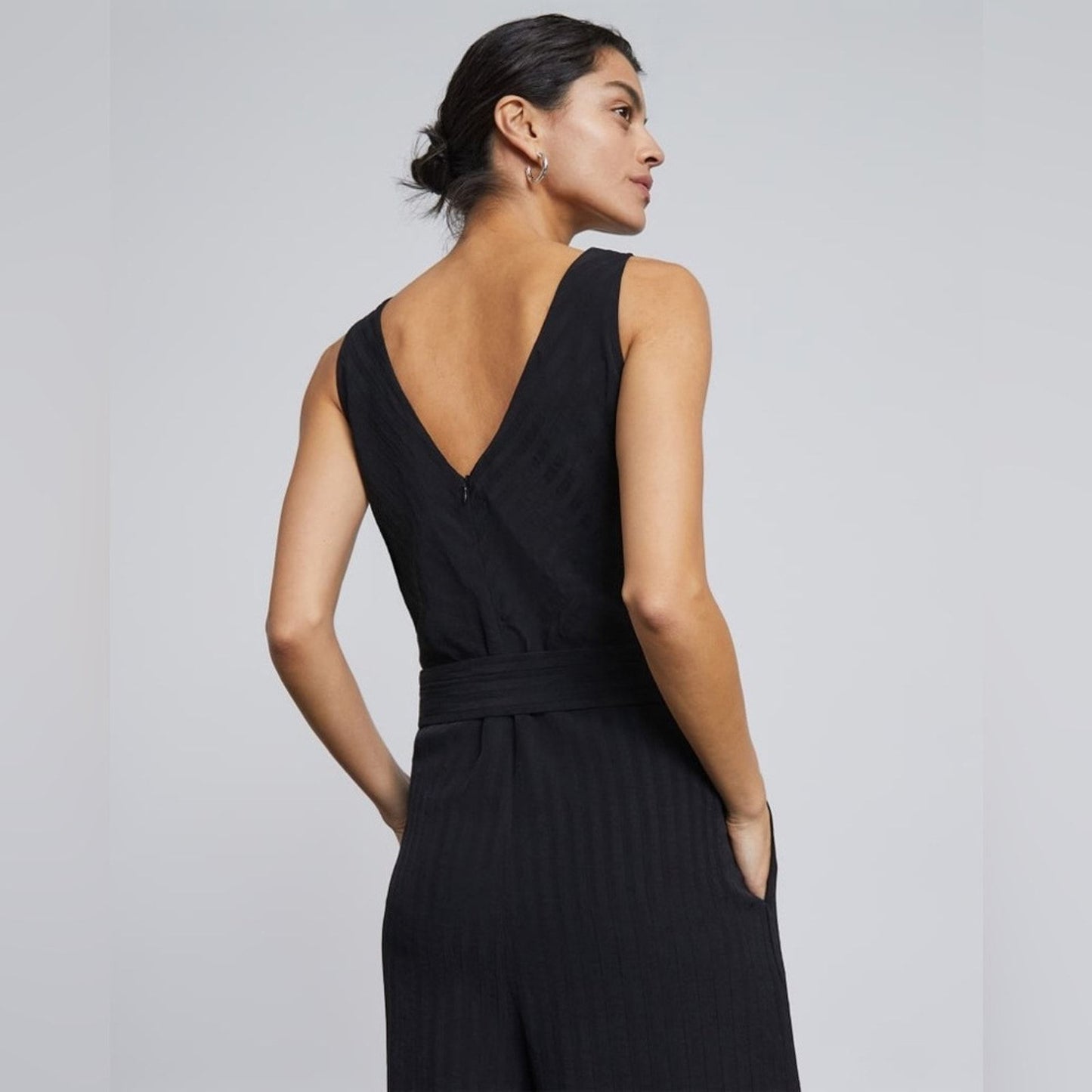 Noir Nights V-Neck Belted Jumpsuit