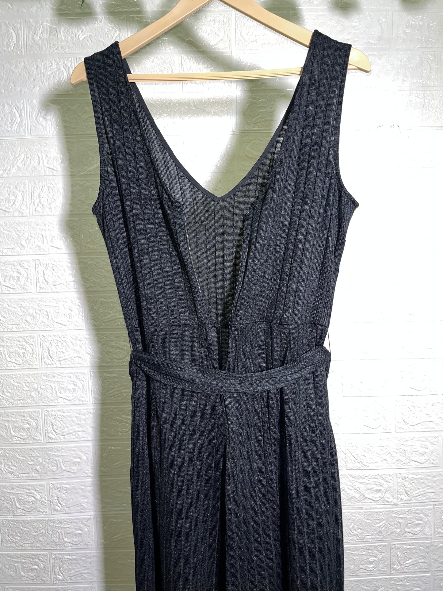 Noir Nights V-Neck Belted Jumpsuit