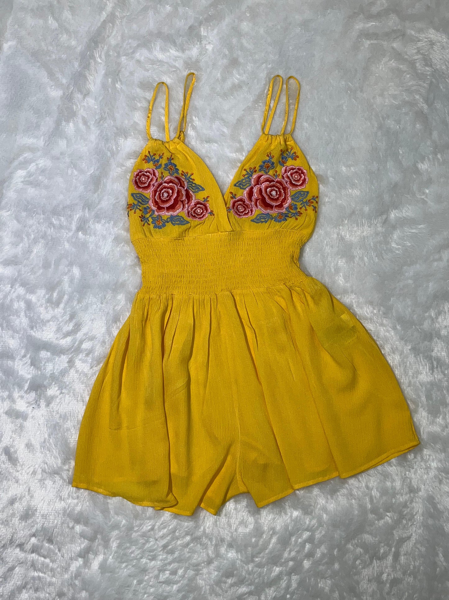 Forever 21 Yellow Garden Stitch Playsuit