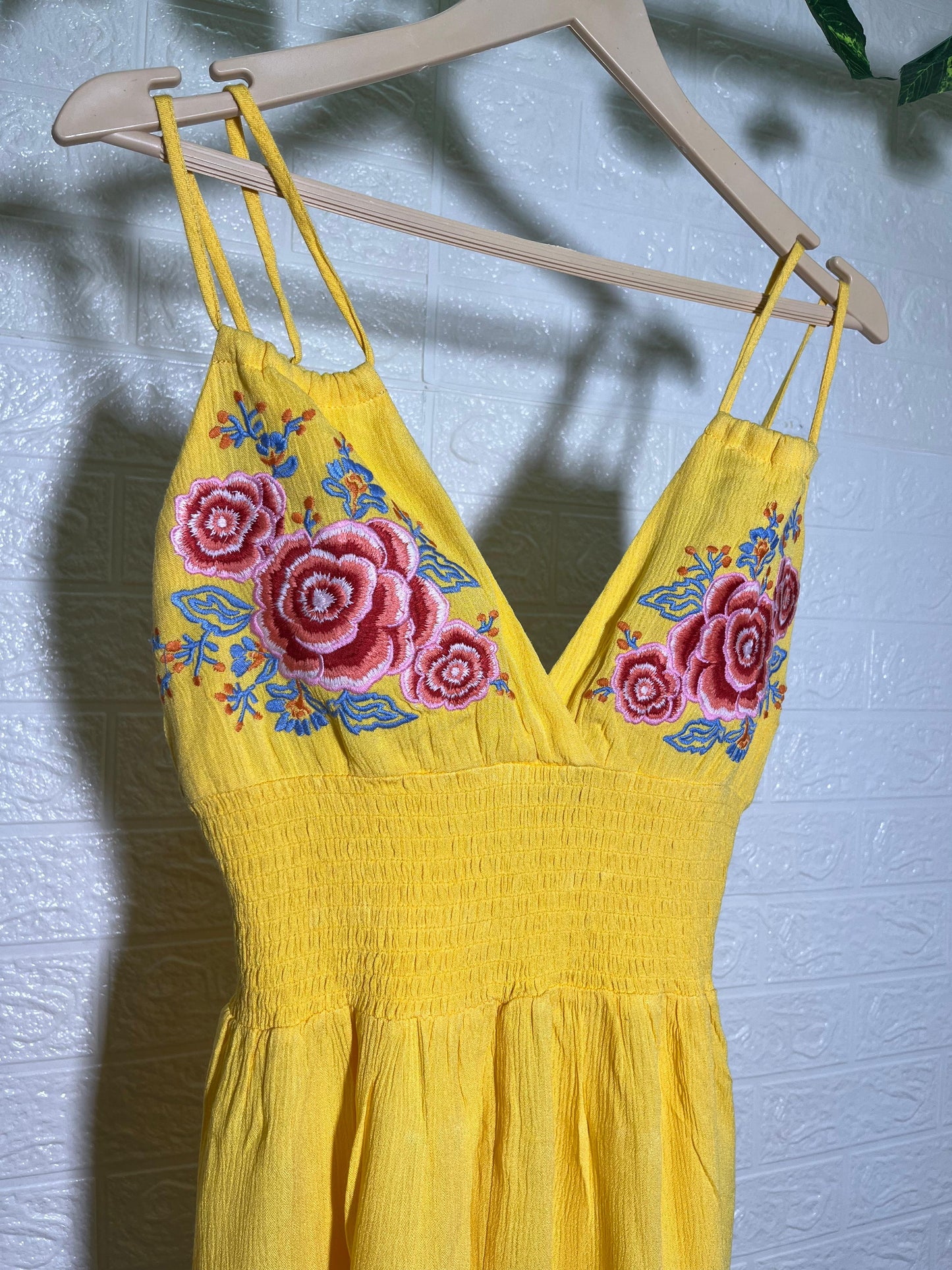 Forever 21 Yellow Garden Stitch Playsuit