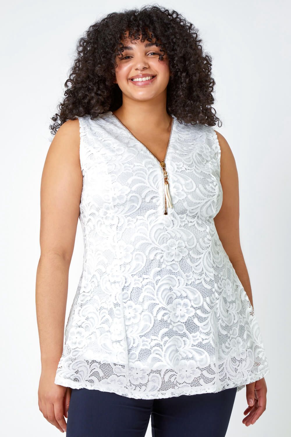 Delicate White Lace Sleeveless Blouse