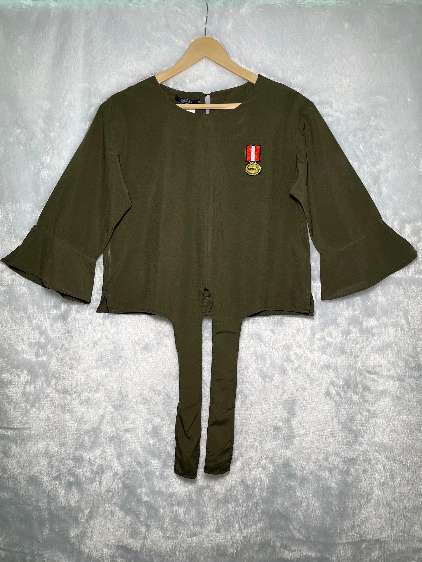 Army Green Badge Detail Top