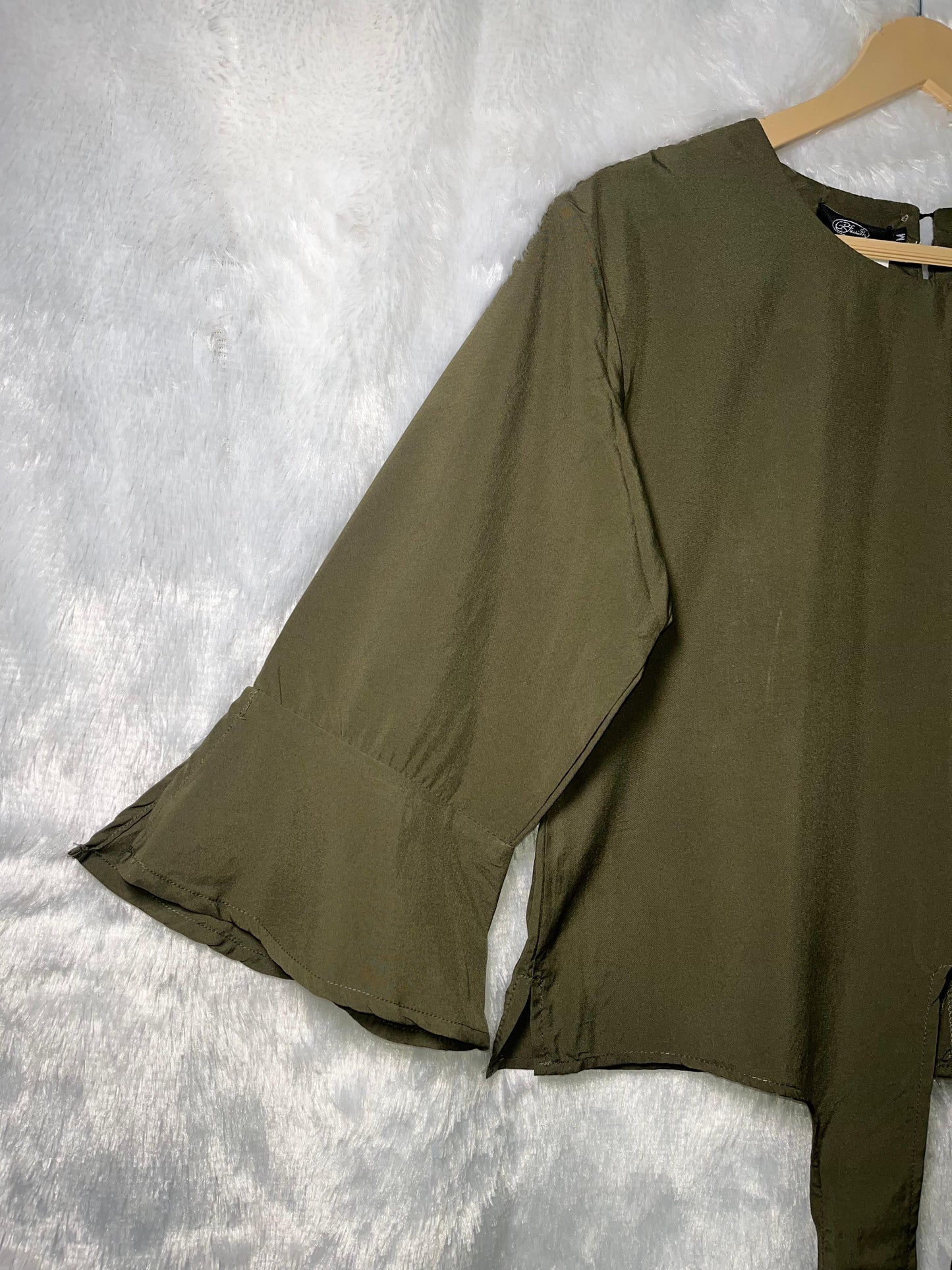 Army Green Badge Detail Top