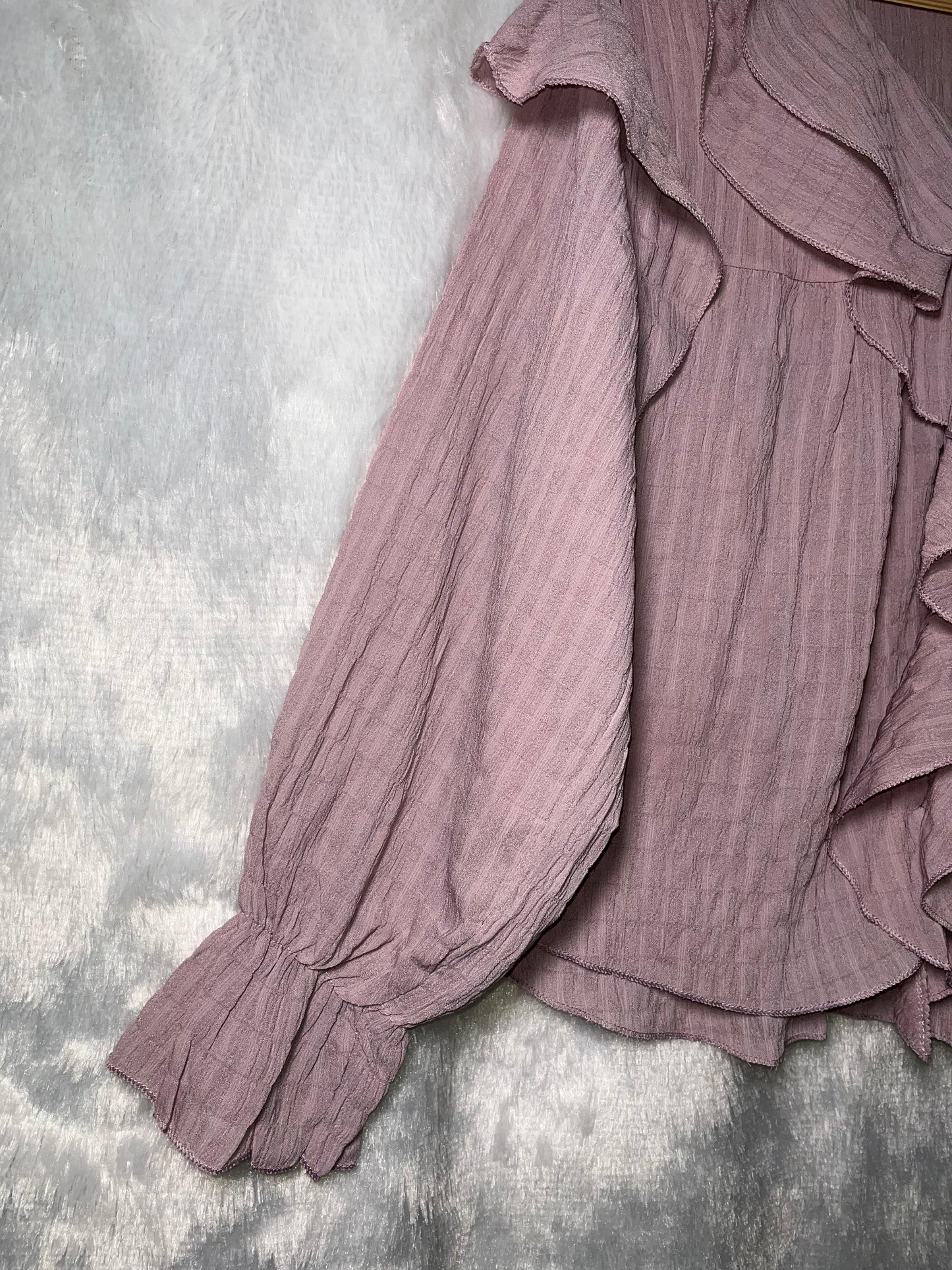 Mauve Ruffle Tie-Neck Blouse