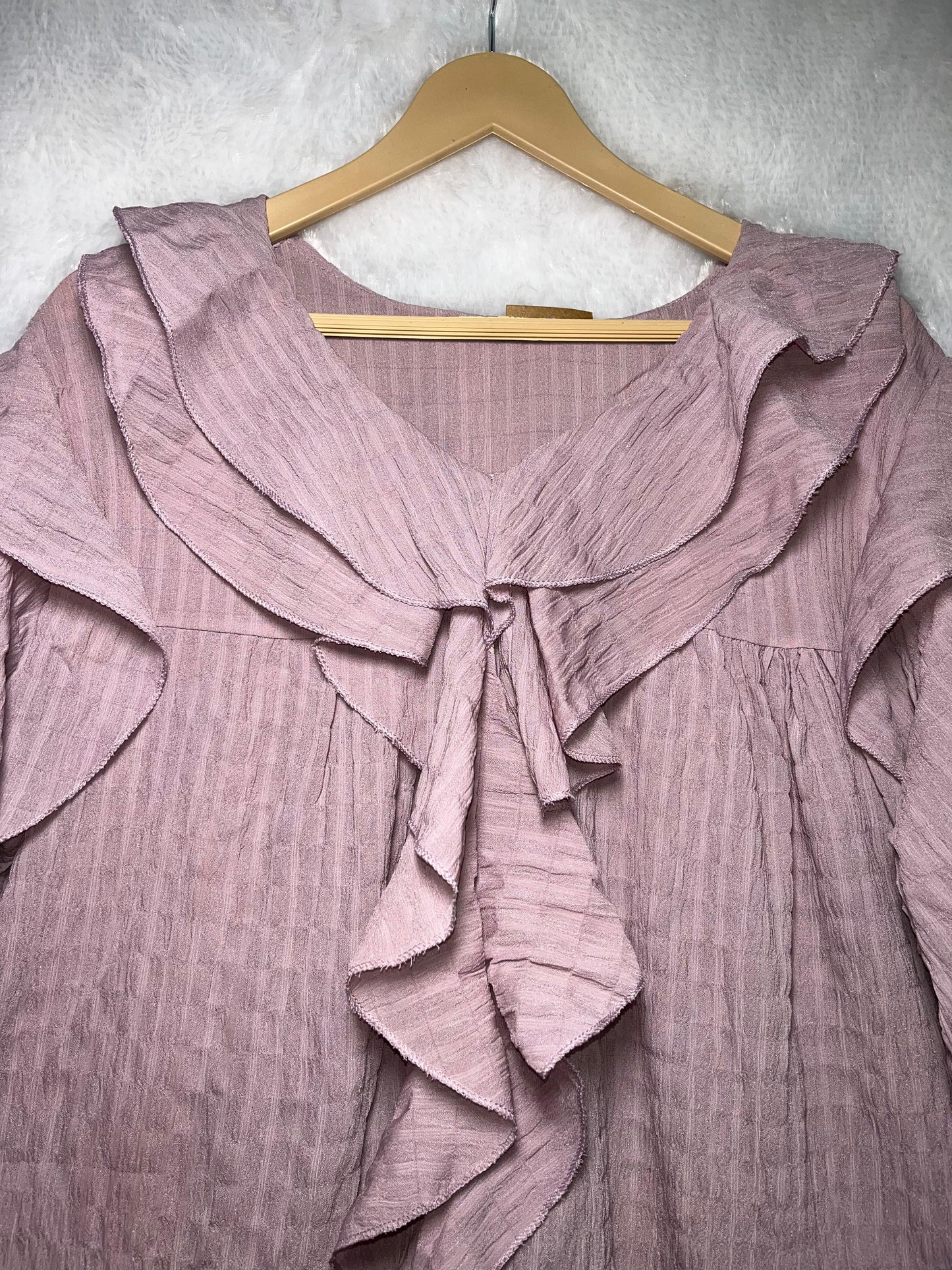 Mauve Ruffle Tie-Neck Blouse
