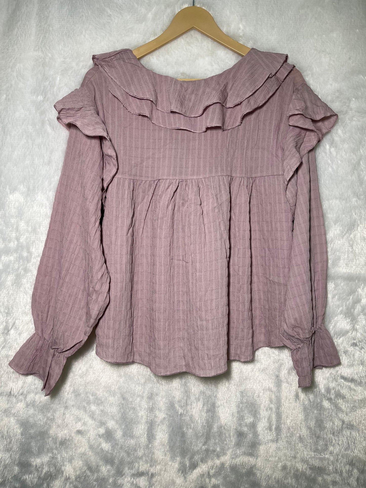 Mauve Ruffle Tie-Neck Blouse