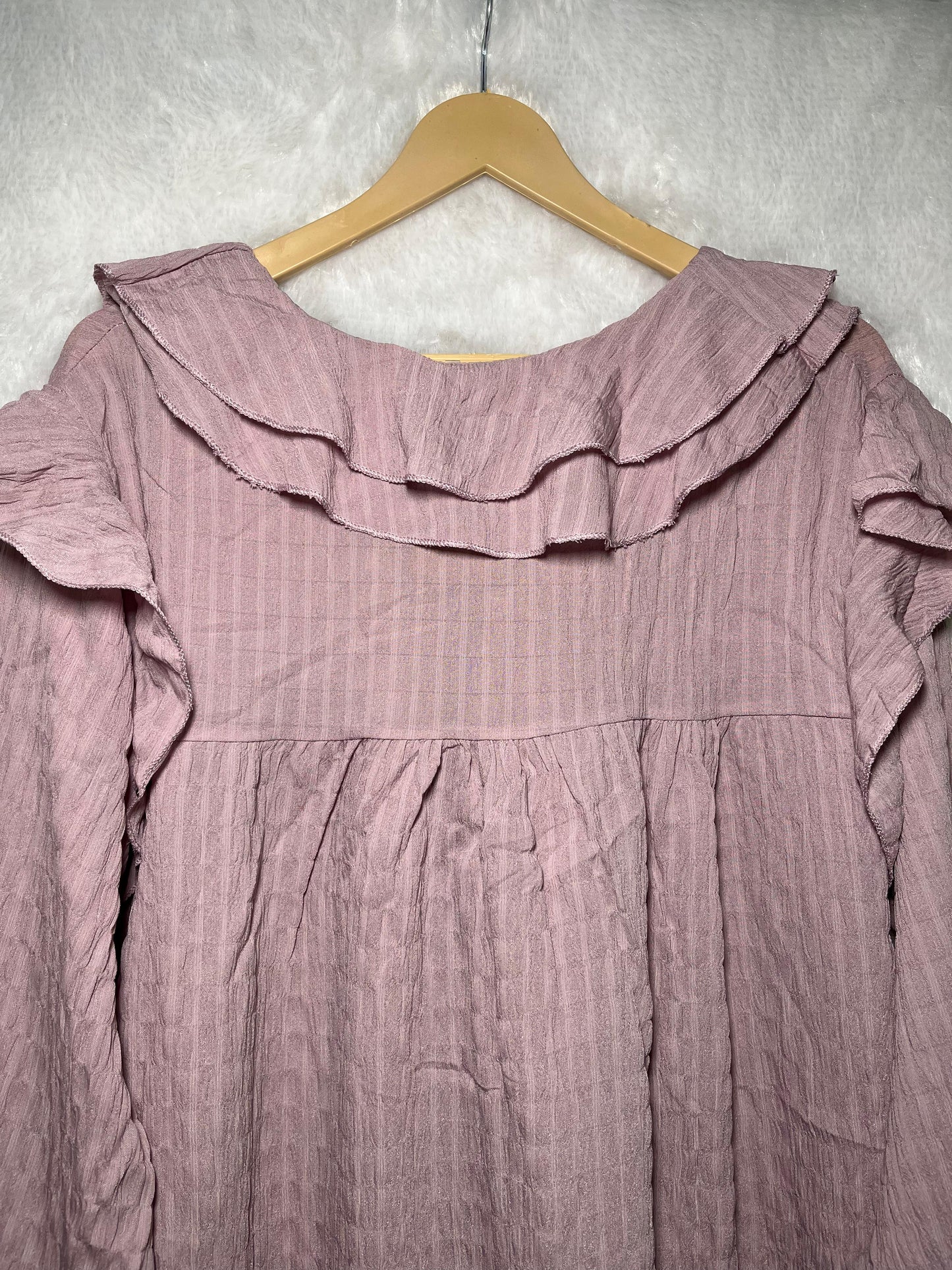 Mauve Ruffle Tie-Neck Blouse