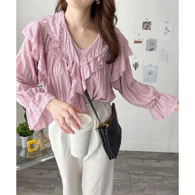 Mauve Ruffle Tie-Neck Blouse
