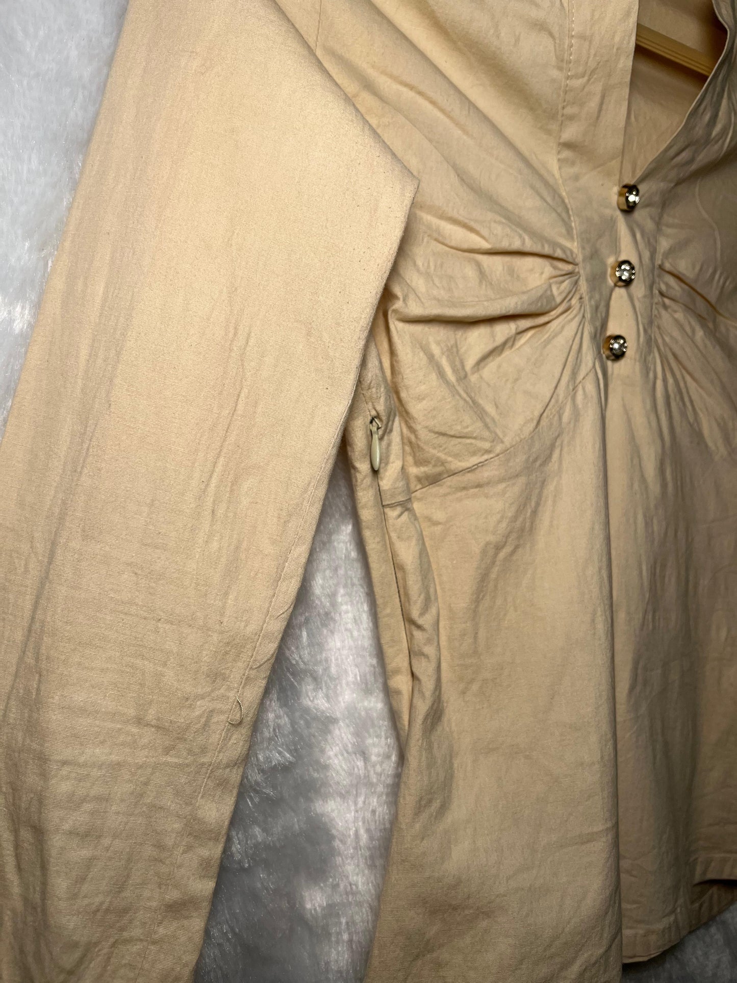 Beige Ruched Button-Front Top