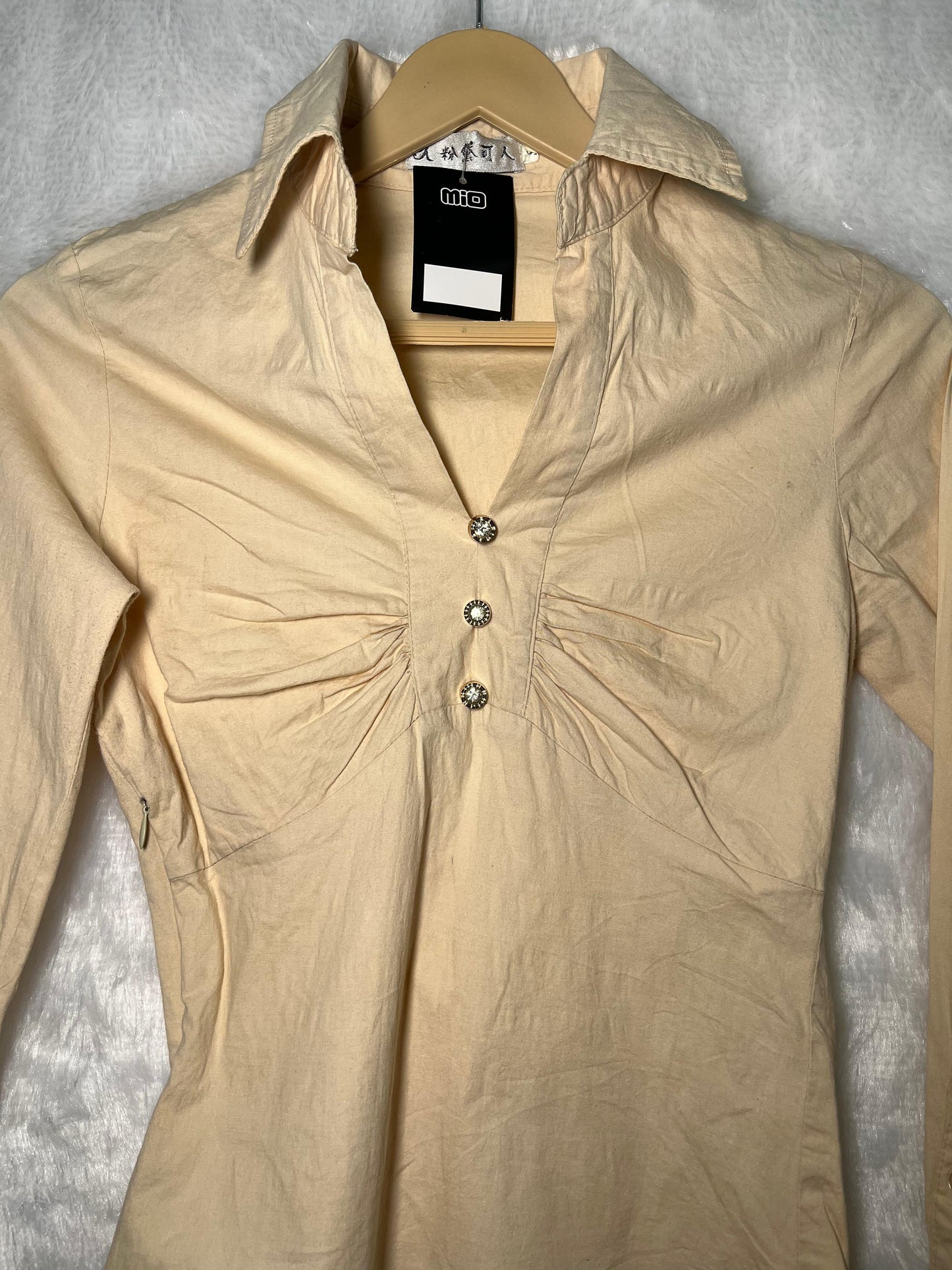 Beige Ruched Button-Front Top