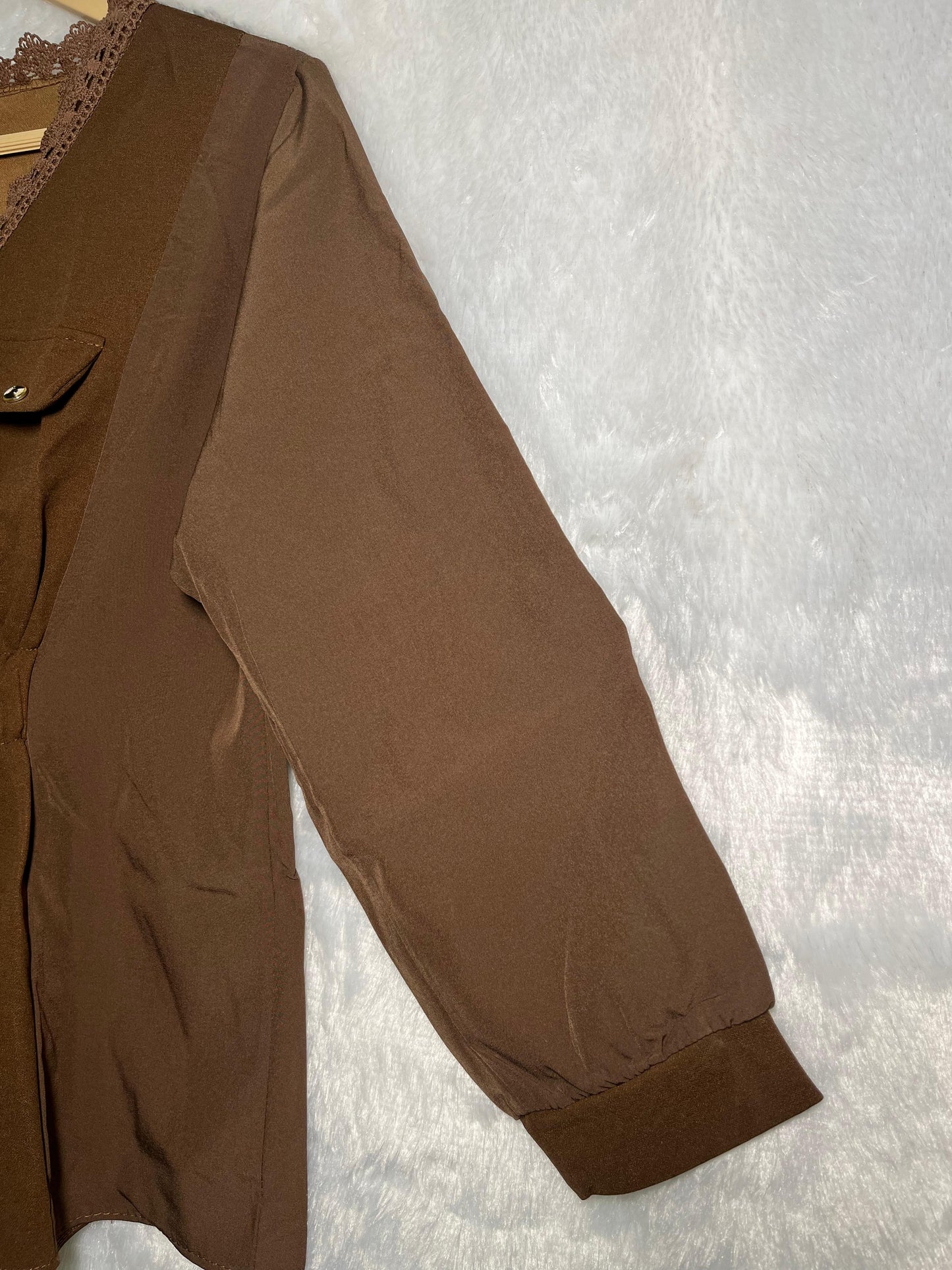 Brown Lace Detailed Blouse