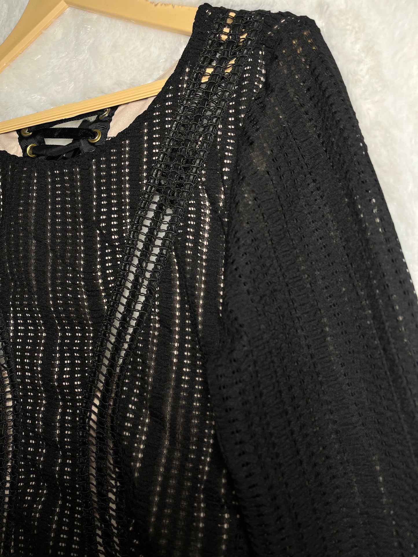 Mango Black Illusion Mesh Top