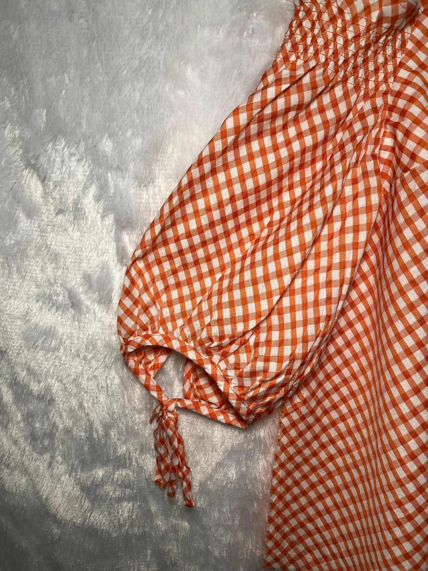Citrus Checks Cold-Shoulder Blouse