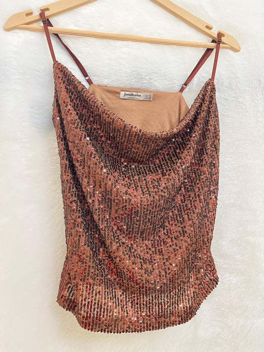 10. Cowl Neck Sequin Top