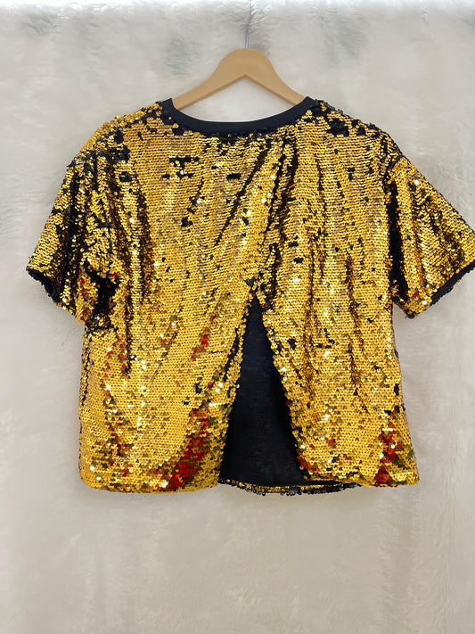 13. Back Slit Golden Sequin T-Shirt