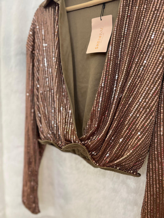 22. Open V-Neck Sequin Top