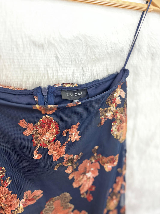 24. Mid-Length Navy Blue Sequin Skirt