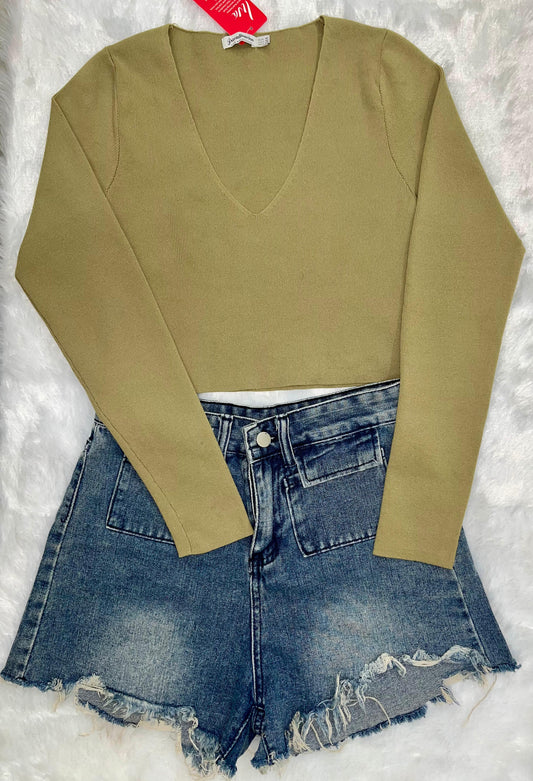 Stradivarius Olive Aura Crop Top