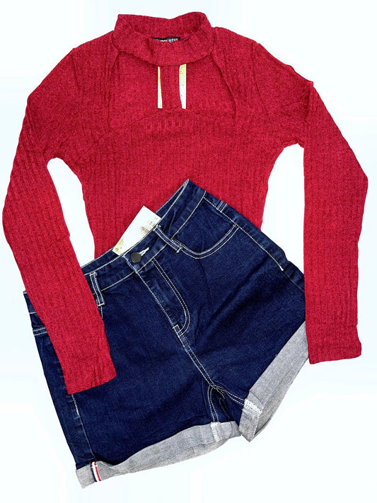 Scarlet Knit Cut-Out Crop Top