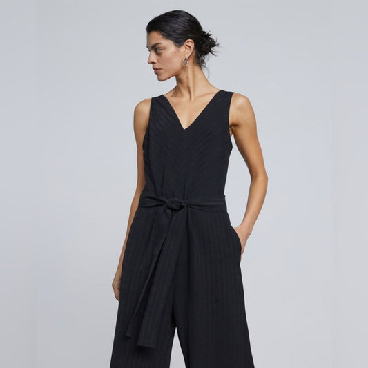 Noir Nights V-Neck Belted Jumpsuit