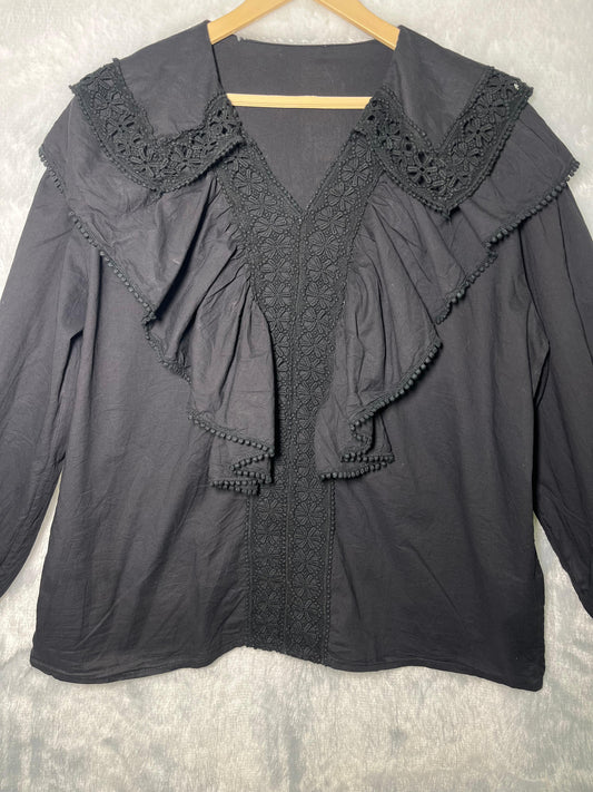 Black Cotton Lace Blouse