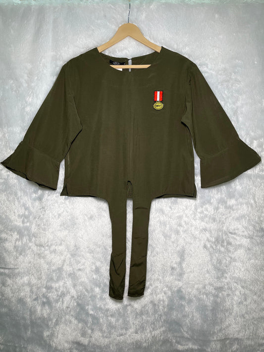 Army Green Badge Detail Top