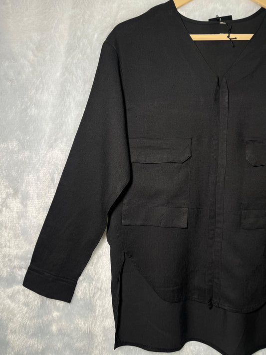 Black Utility Pocket Blouse