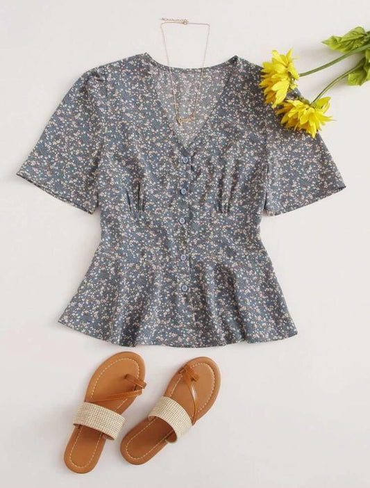 Shien Floral Grey Blouse