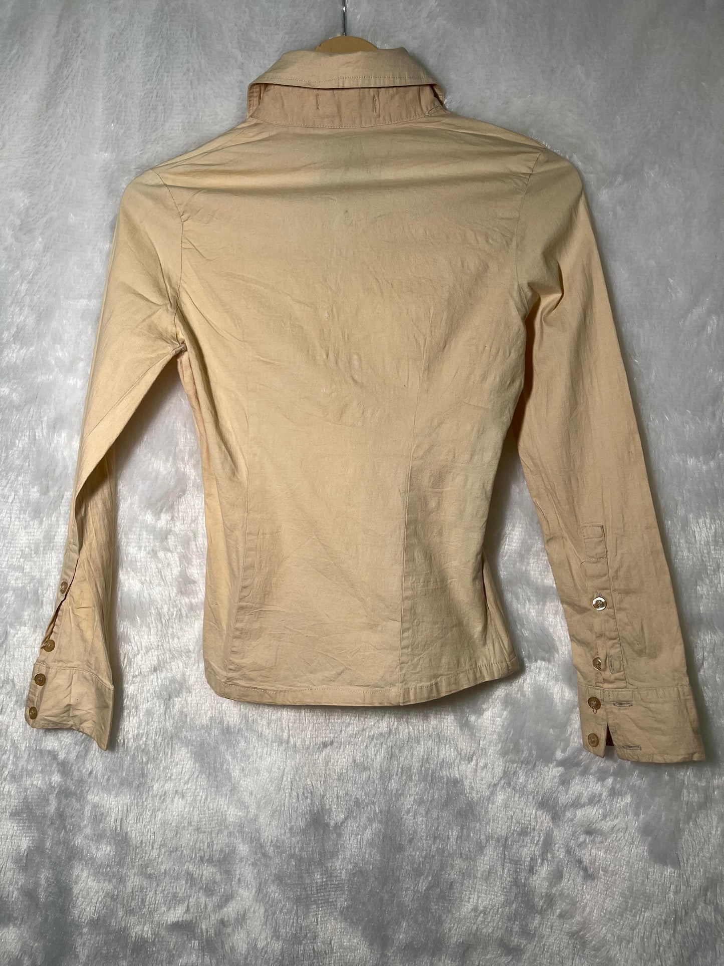 Beige Ruched Button-Front Top