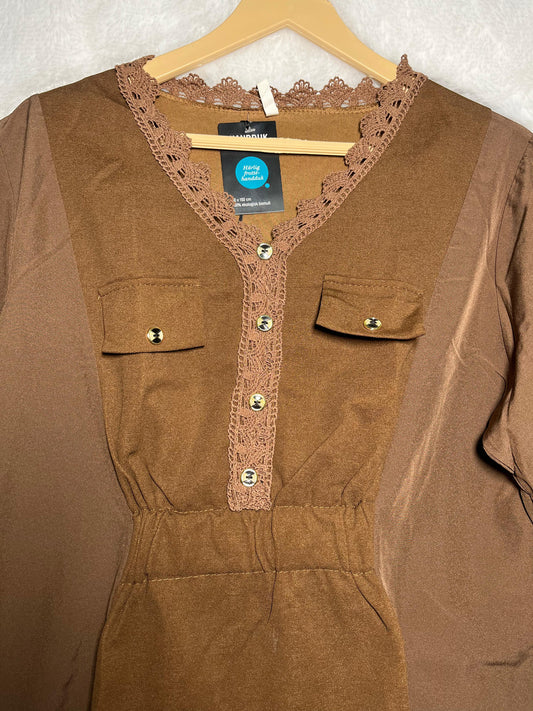 Brown Lace Detailed Blouse